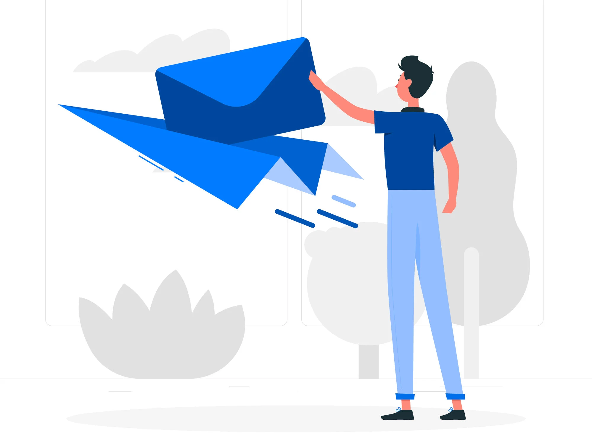 Illustration of a person sending a paper plane, symbolizing email communication with Placement Agency Pune