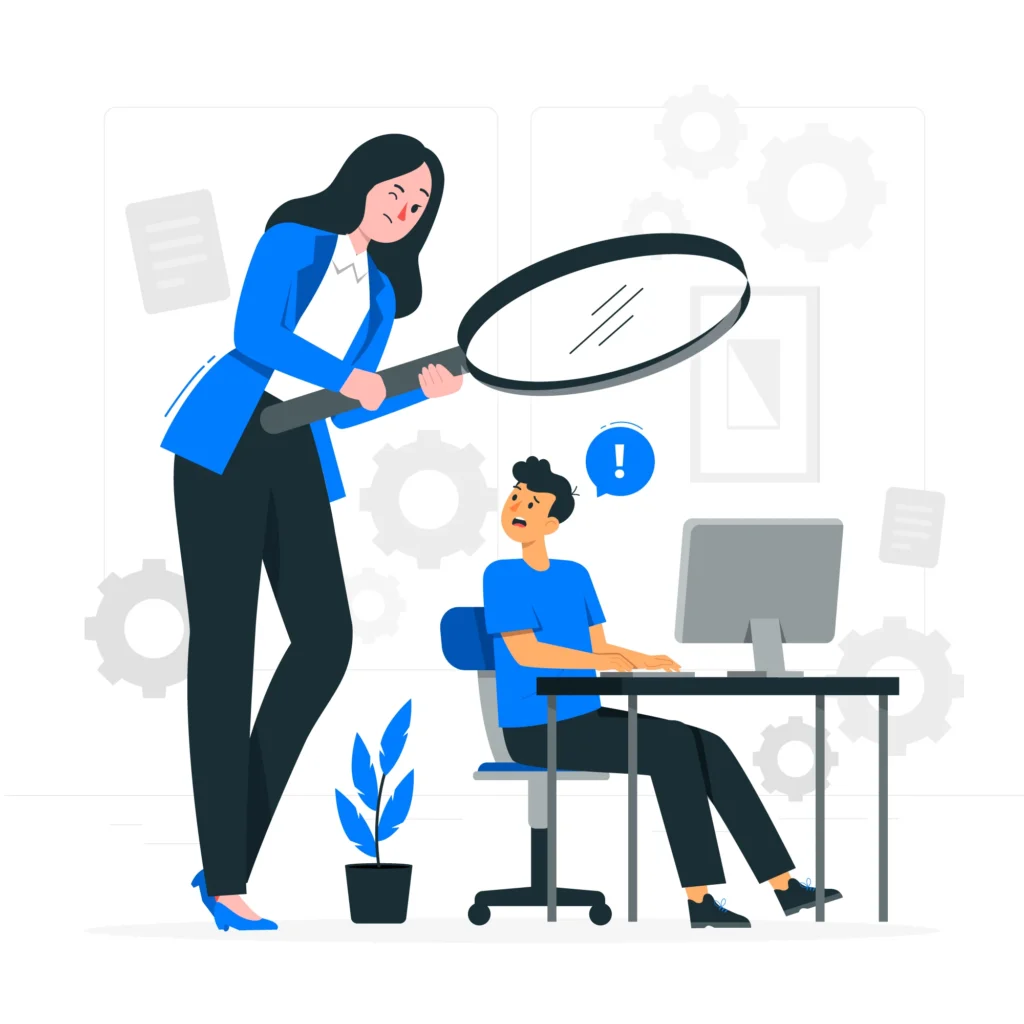 Illustration of an HR professional screening a candidate, representing efficient hiring for employers in Pune